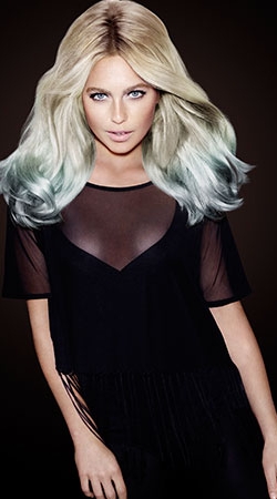 blonde hair with jade green colour